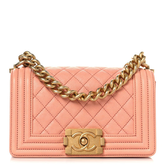 Caviar Quilted Small Boy Flap Light Pink
