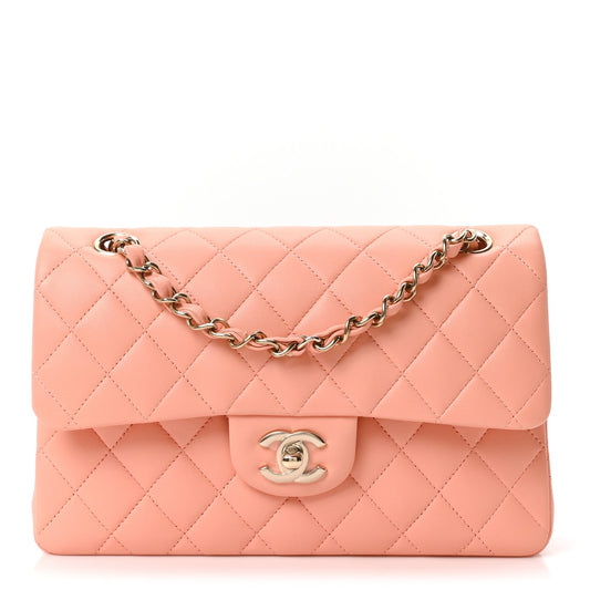 Lambskin Quilted Small Double Flap Light Orange
