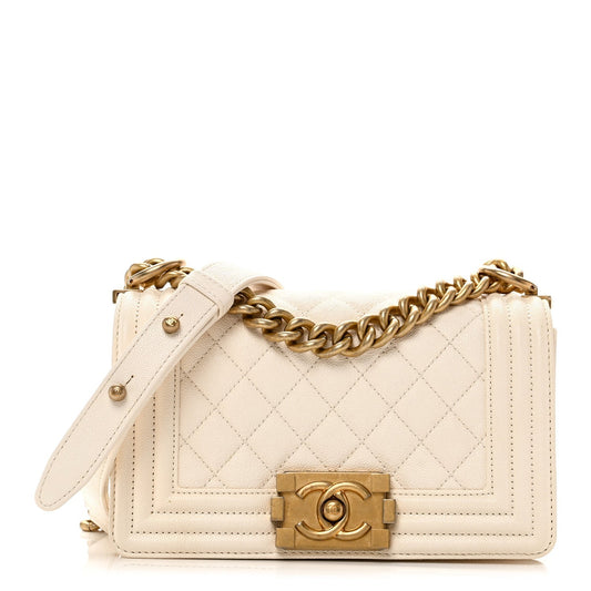 Caviar Quilted Small Boy Flap White