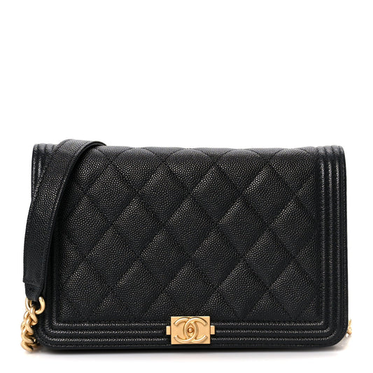 Caviar Quilted Boy Wallet On Chain WOC Black