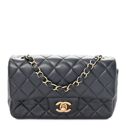 Lambskin Quilted Mini Rectangular Flap Black