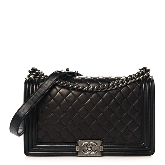 Lambskin Quilted New Medium Boy Flap Black