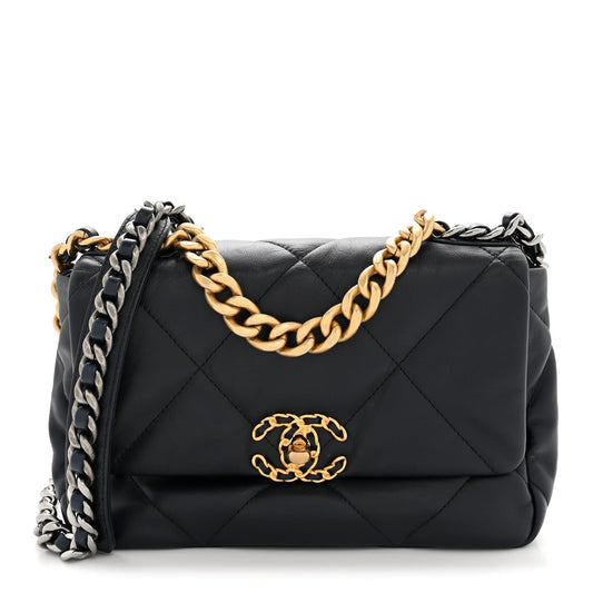 Goatskin Quilted Medium Chanel 19 Flap Navy Blue