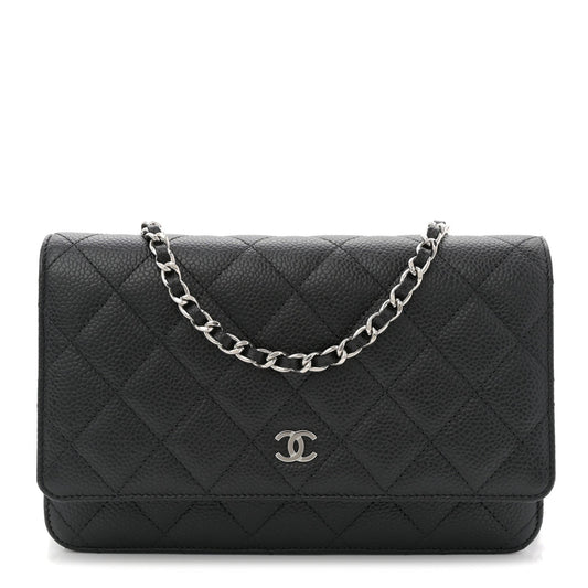 Caviar Quilted Wallet on Chain WOC Black