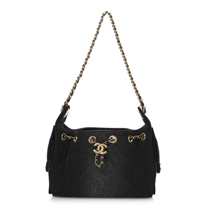 Washed Denim Quilted Mini Chanel 25 Handbag Black