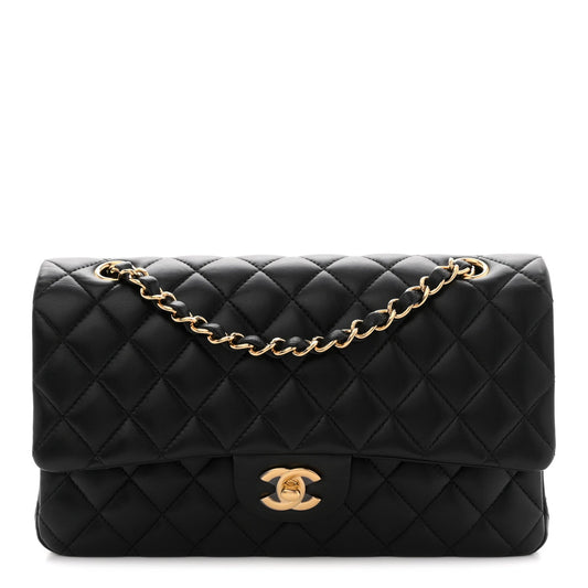 Lambskin Quilted Medium Double Flap Black