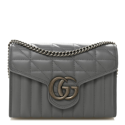 Calfskin Matelasse Aria GG Marmont Chain Wallet Deep Grey