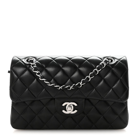 Lambskin Quilted Small Double Flap Black