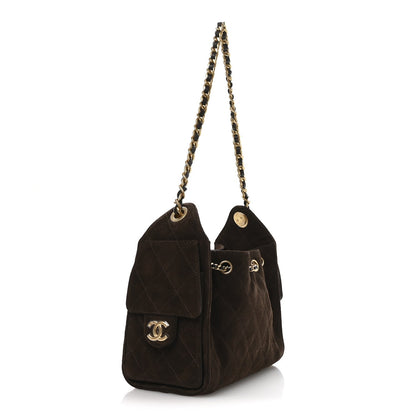 Suede Quilted Mini Chanel 25 Handbag Dark Brown