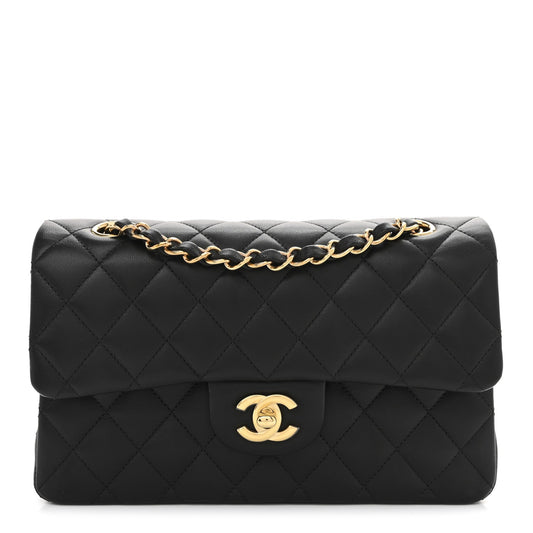 Lambskin Quilted Small Double Flap Black