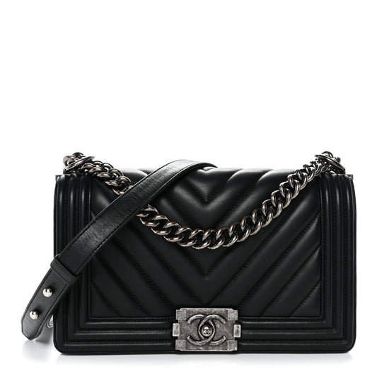Lambskin Chevron Quilted Medium Boy Flap Black