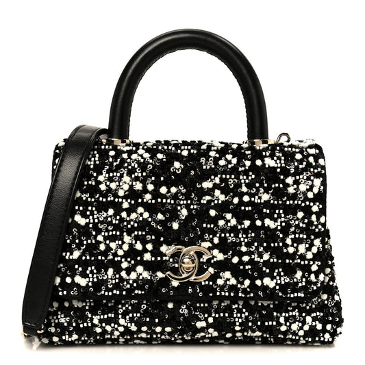 Lambskin Sequin Beaded Extra Mini Coco Handle Flap Black White
