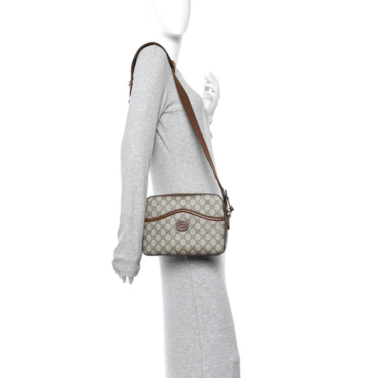 GG Supreme Monogram Azalea Calfskin Retro Interlocking G Messenger Shoulder Bag Beige Ebony Brown Sugar