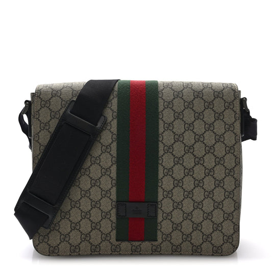 GG Supreme Monogram Web Flap Messenger Bag Black
