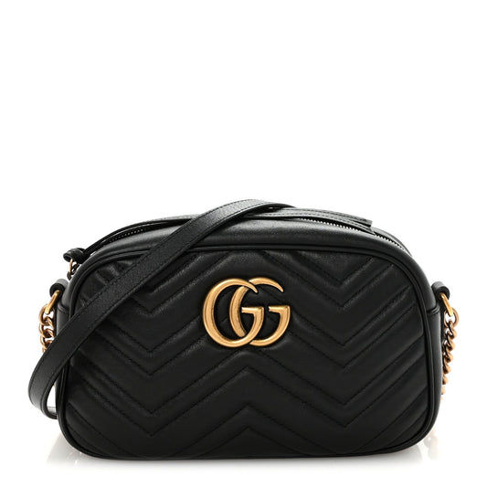 Calfskin Matelasse Small GG Marmont Chain Shoulder Bag Black