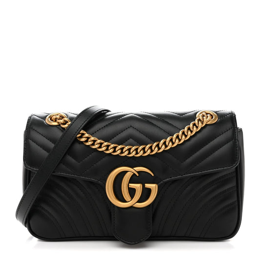 Calfskin Matelasse Small GG Marmont Shoulder Bag Black