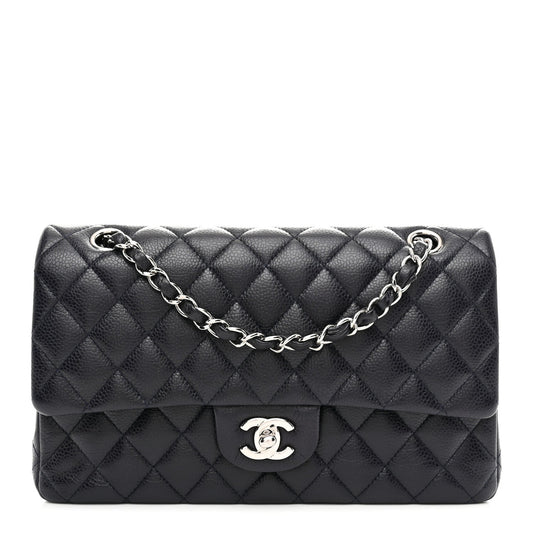 Caviar Quilted Medium Double Flap Navy