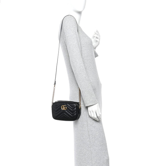 Calfskin Matelasse Mini GG Marmont Chain Shoulder Bag Black