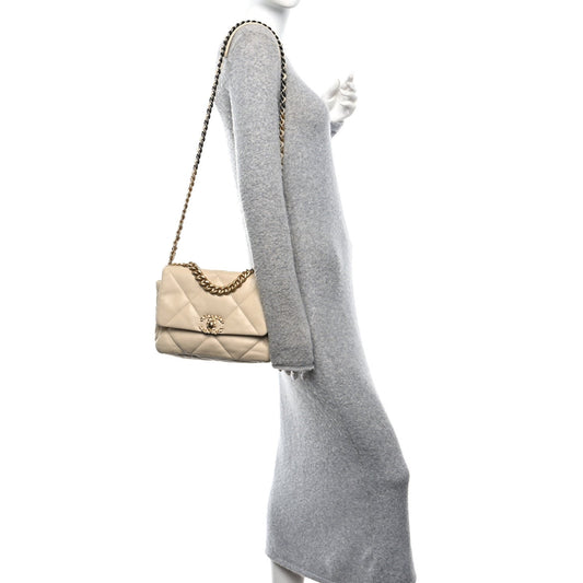Lambskin Quilted Medium Chanel 19 Flap Beige