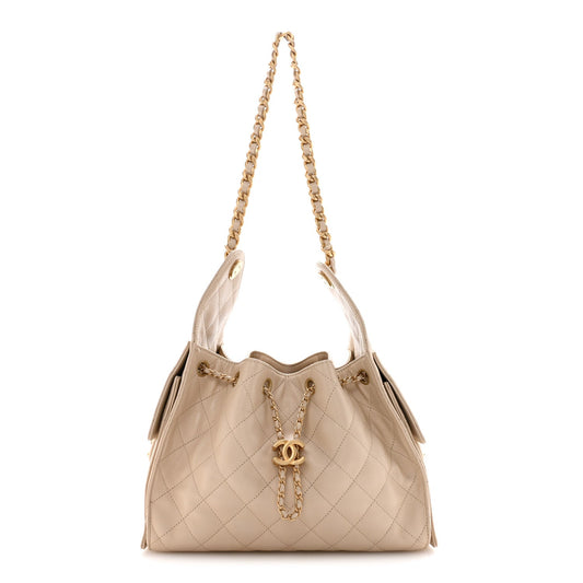 Caviar Quilted Small Chanel 25 Handbag Beige