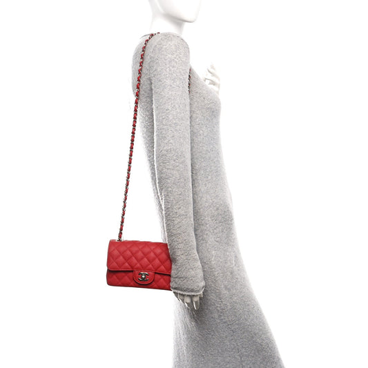Caviar Quilted Mini Rectangular Flap Red