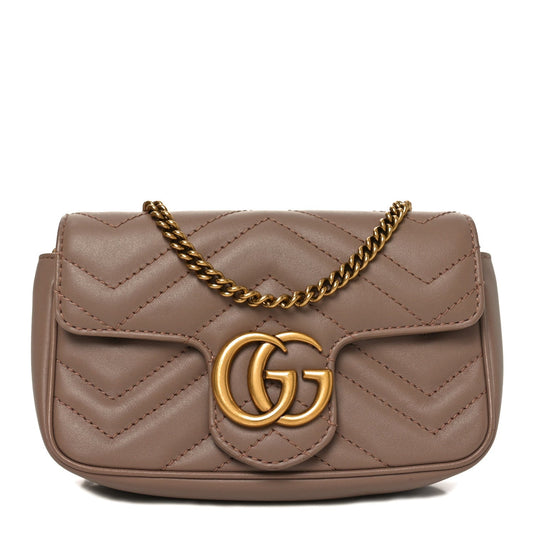 Calfskin Matelasse Super Mini GG Marmont Shoulder Bag Porcelain Rose