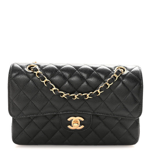 Caviar Quilted Small Double Flap Black