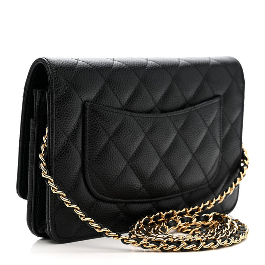Caviar Quilted Wallet on Chain WOC Black