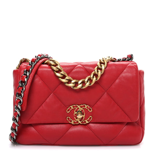Lambskin Quilted Medium Chanel 19 Flap Red