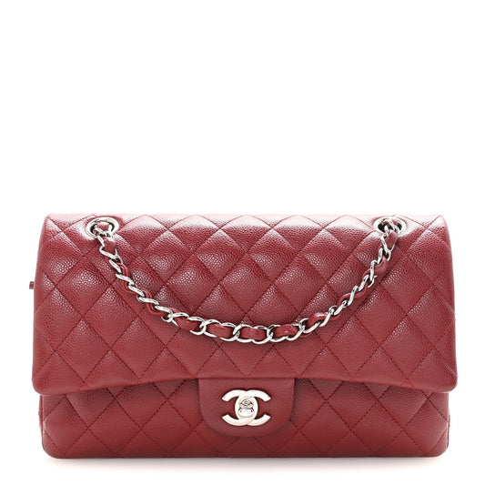 Caviar Quilted Medium Double Flap Burgundy