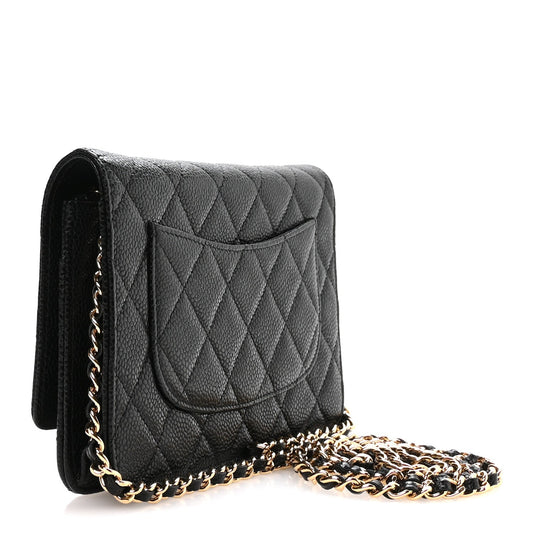 Caviar Quilted Wallet on Chain WOC Black