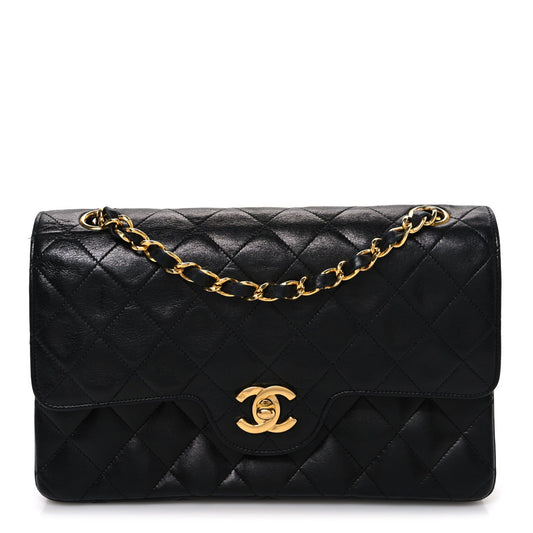 Lambskin Quilted Small Double Flap Black