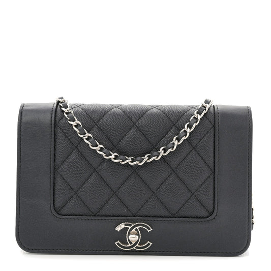 Caviar Quilted Vintage Mademoiselle Wallet On Chain WOC Black