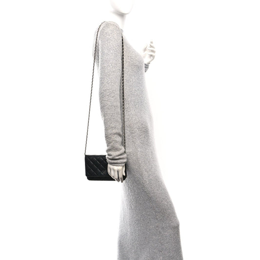 Caviar Quilted Wallet on Chain WOC Black