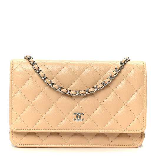 Caviar Quilted Wallet on Chain WOC Beige