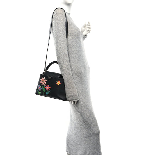 LV X YK Taurillon Inlaid Kusama Flowers Capucines BB Black