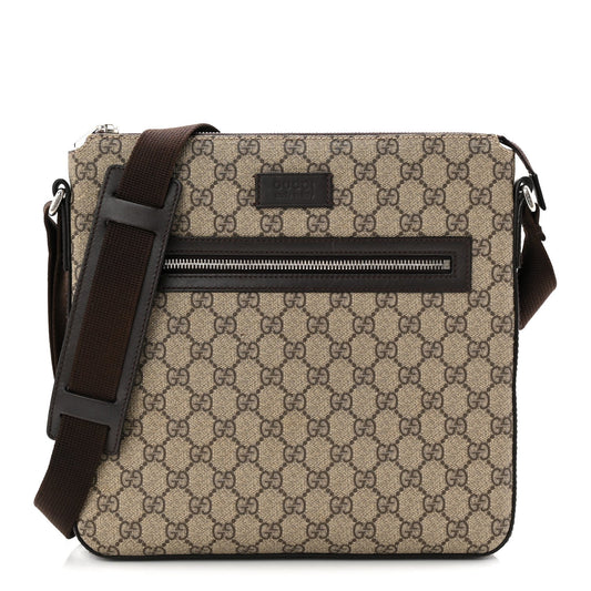 GG Supreme Monogram Medium Flat Messenger Bag Beige Brown
