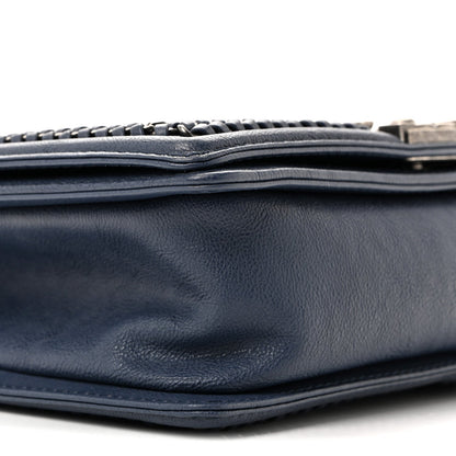 Lambskin Quilted Medium Top Handle Boy Flap Blue