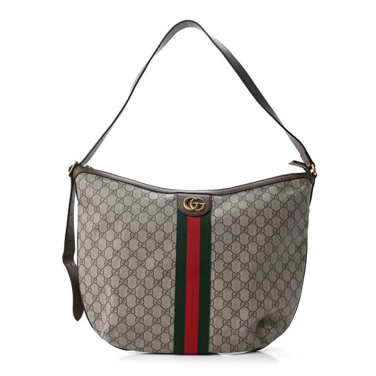GG Supreme Monogram Web Ophidia Half Moon Hobo Brown