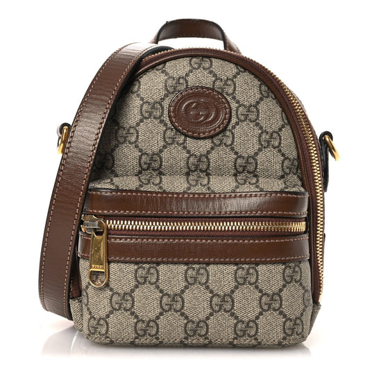 GG Supreme Monogram Azalea Calfskin Retro Interlocking G Multi-Function Bag Beige Ebony Brown Sugar