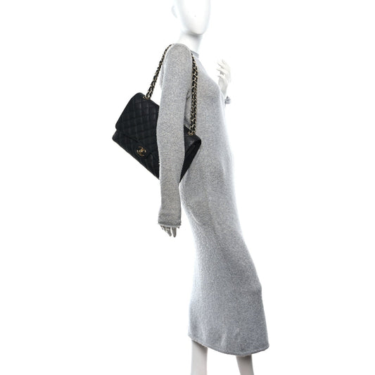 Caviar Quilted Maxi Double Flap Black