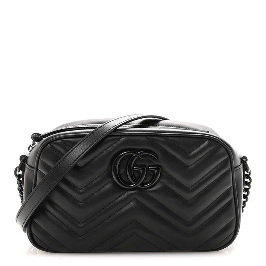 Calfskin Matelasse Monochrome Small GG Marmont Chain Shoulder Bag Black