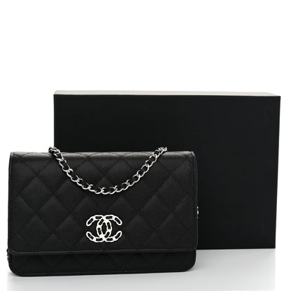 Caviar Quilted Chanel 19 Wallet On Chain WOC Black White