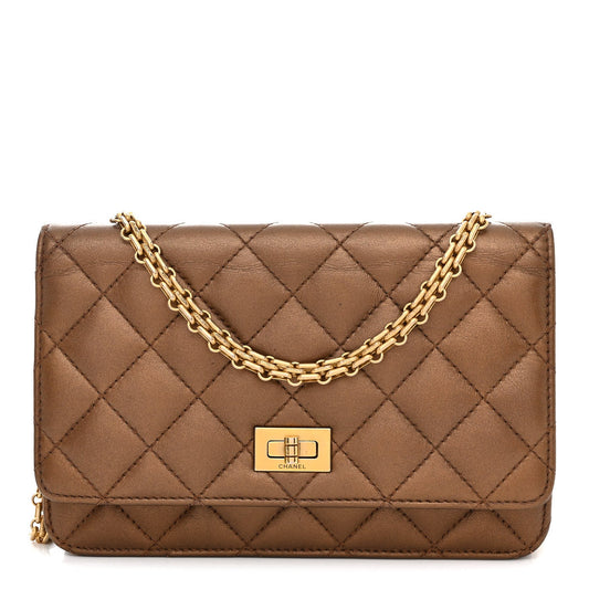 Metallic Calfskin Quilted 2.55 Reissue Wallet On Chain WOC Bronze