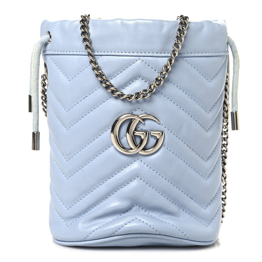 Calfskin Matelasse Mini GG Marmont 2.0 Bucket Bag Porcelain Light Blue