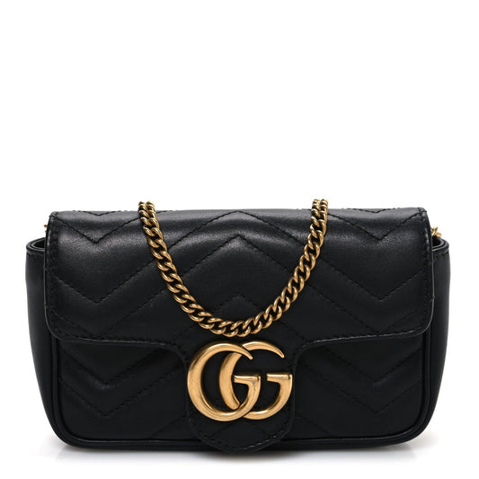 Calfskin Matelasse Super Mini GG Marmont Shoulder Bag Black
