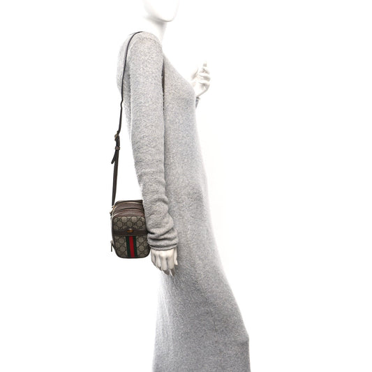 GG Supreme Monogram Web Mini Ophidia Double Zip Crossbody Bag Beige New Acero