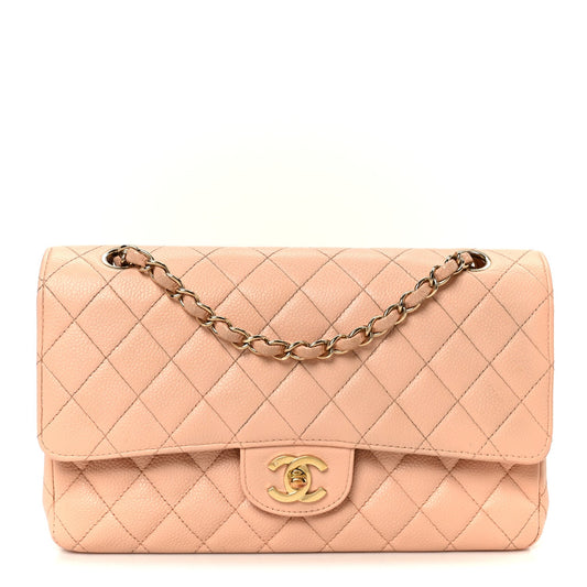 Caviar Quilted Medium Double Flap Light Pink