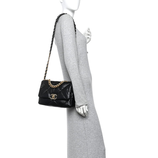 Lambskin Quilted Medium Chanel 19 Flap Black