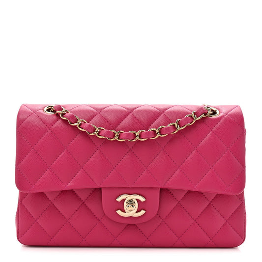 Caviar Quilted Small Double Flap Fuchsia